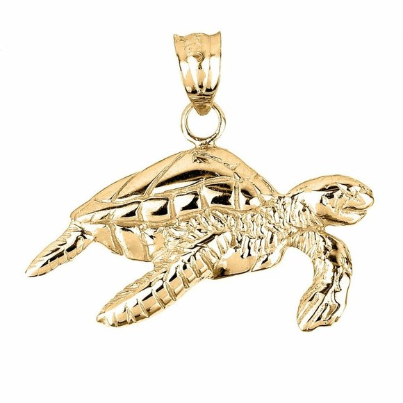 10k Real Gold Sea Turtle Pendant White Rose Yellow
